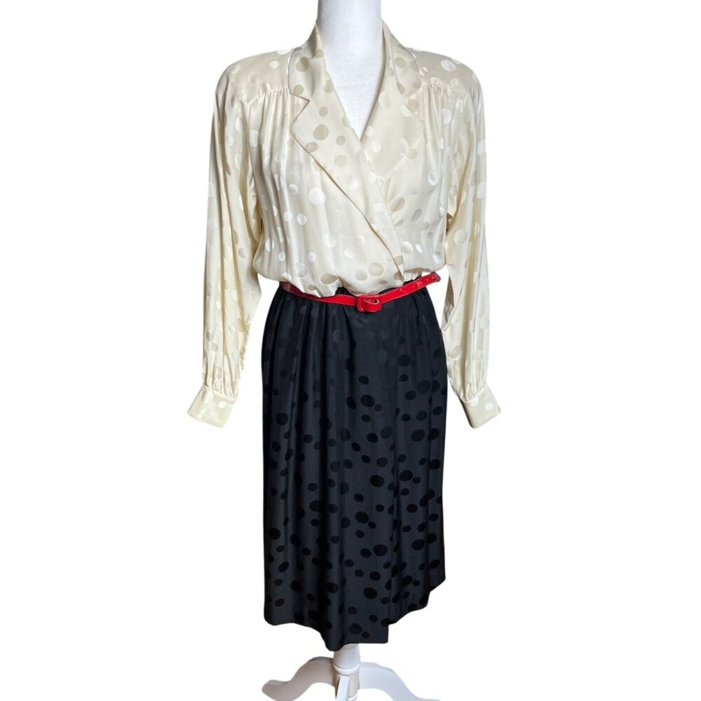 Liz Claiborne Silk Dress 80s Blouson Shirtdress Midi Preppy Career Luxury Wom 4 - Picture 1 of 10